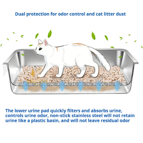 Stainless Litter Box with Sifter, High Walls & Cover