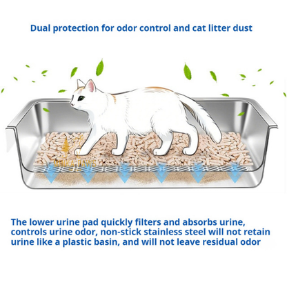 Stainless Litter Box with Sifter, High Walls & Cover