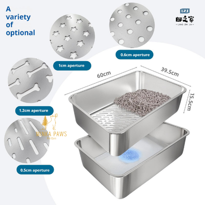 Stainless Litter Box with Sifter, High Walls & Cover