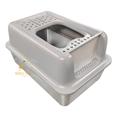 Stainless Litter Box with Sifter, High Walls & Cover