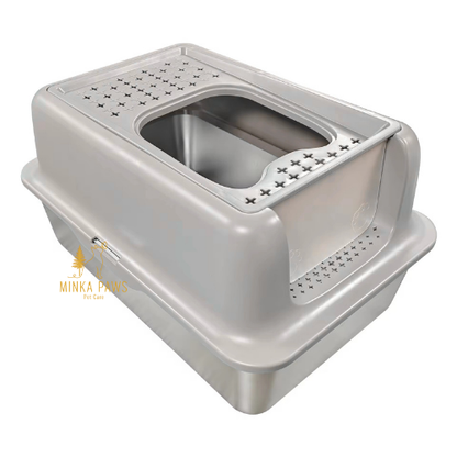 Stainless Litter Box with Sifter, High Walls & Cover