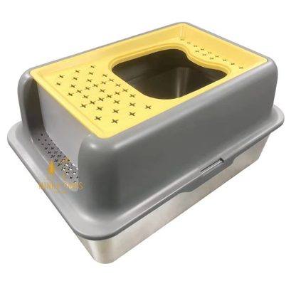 Stainless Litter Box with Sifter, High Walls & Cover