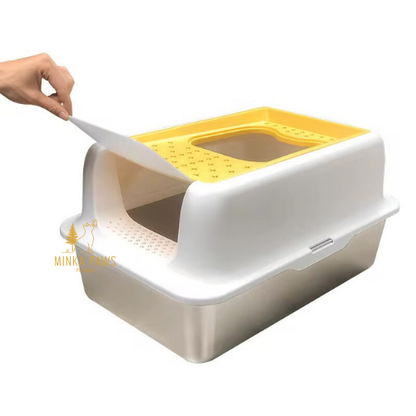 Stainless Litter Box with Sifter, High Walls & Cover